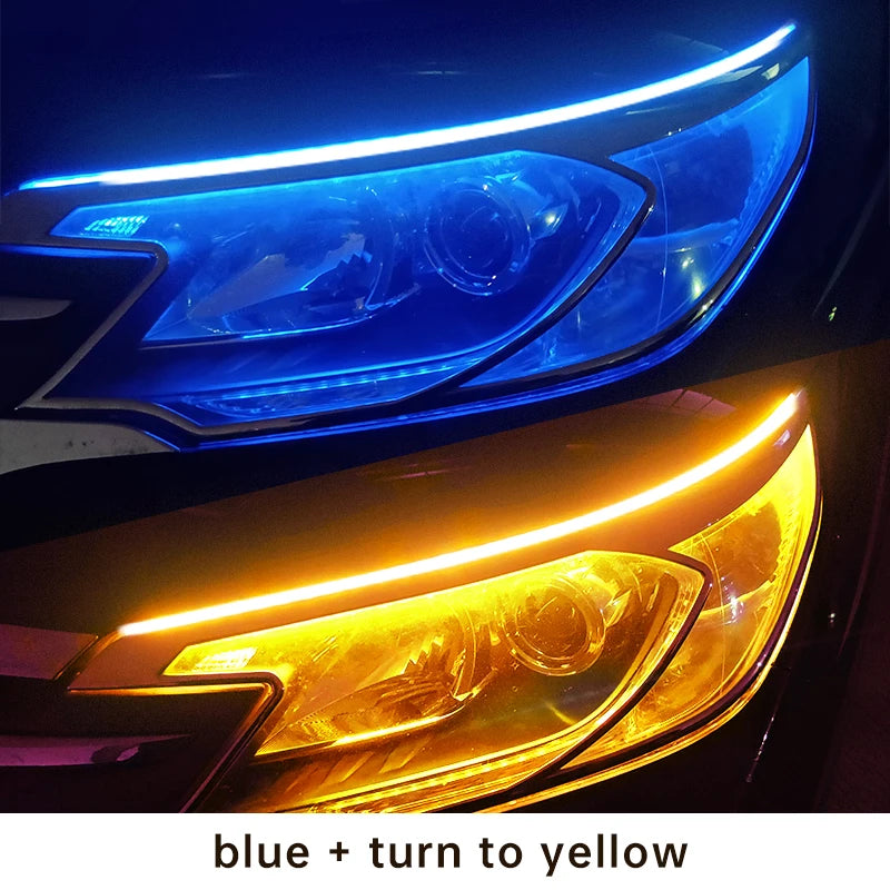 Lot de 2 Bandes LED DRL Flexibles & Étanches 12V - Feux de Jour Blancs et Clignotants Dynamiques Jaunes