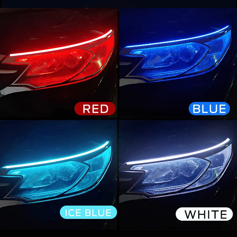 Lot de 2 Bandes LED DRL Flexibles & Étanches 12V - Feux de Jour Blancs et Clignotants Dynamiques Jaunes